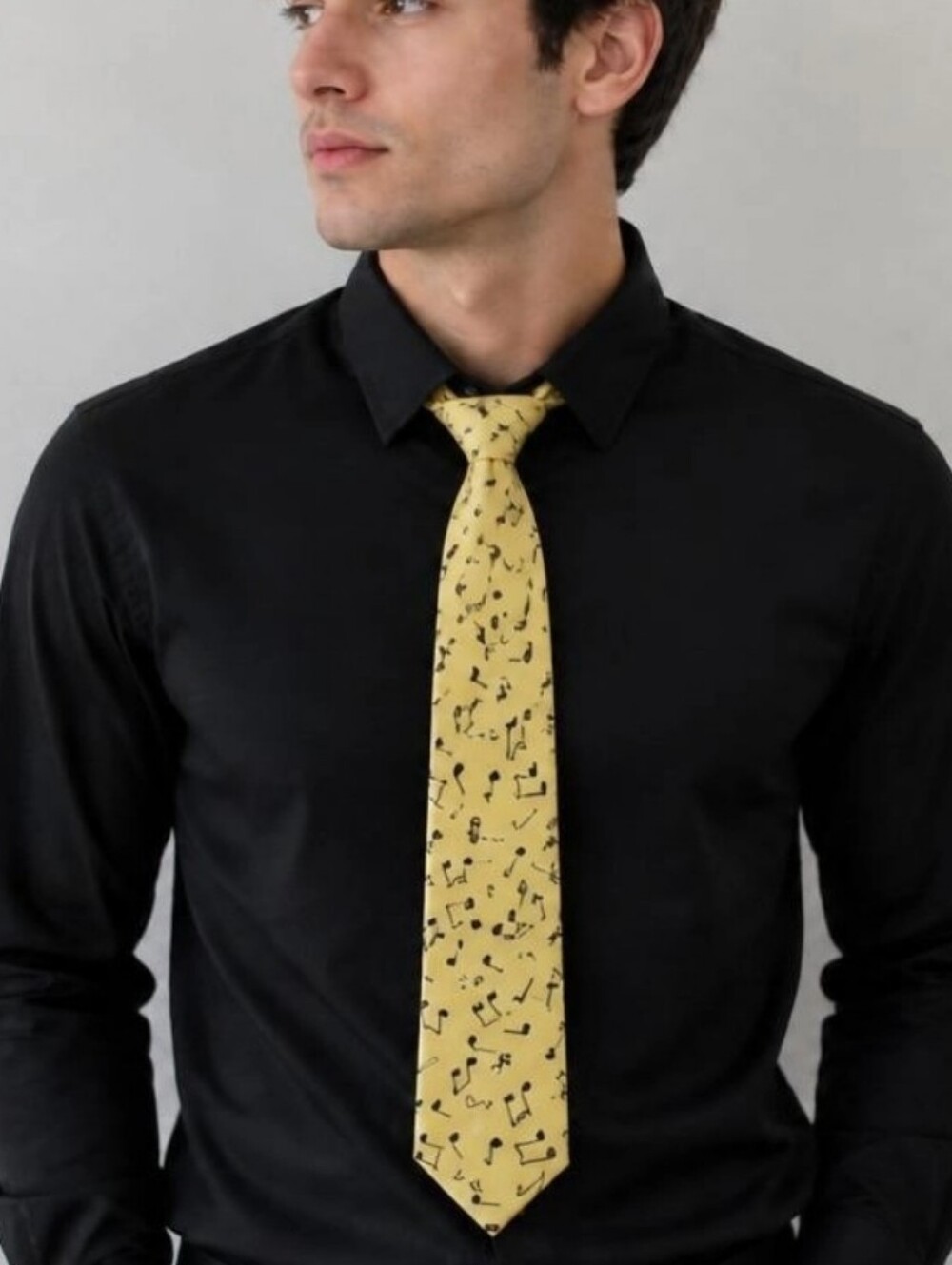 Vintage 80s Yellow music Note tie Punters Choice By Cadiss London